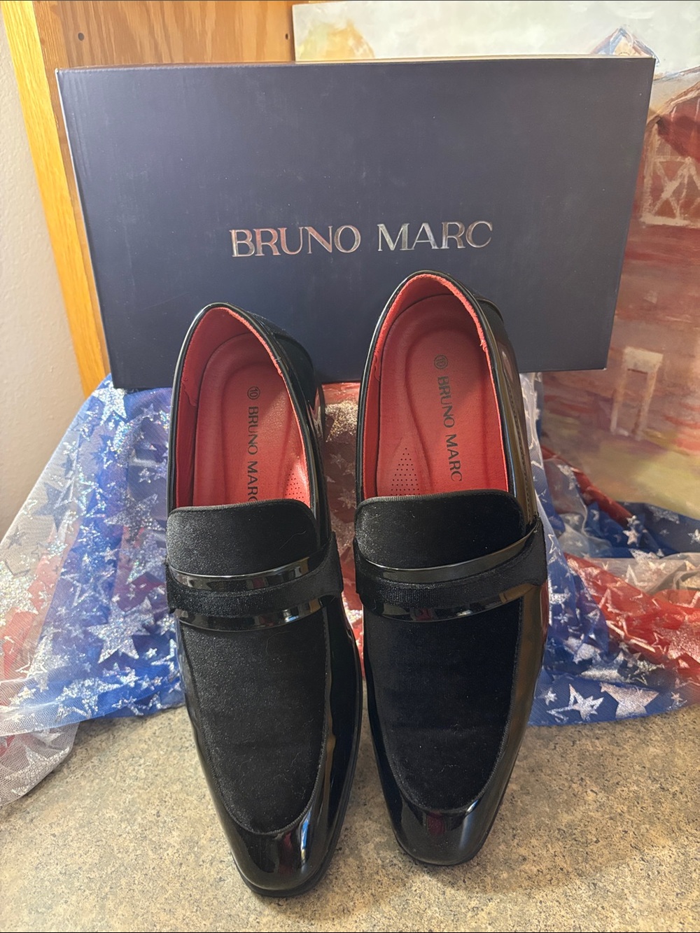 Men’s Bruno Marc Black Velvet & Patent Loafers